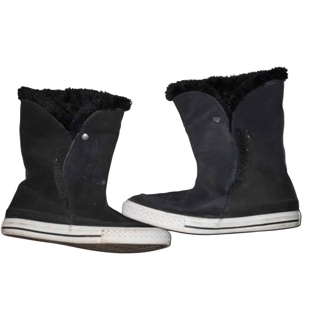 Converse All Star Chuck Taylor Black‎ Suede Faux Fur Lined Boots Junior Size 5